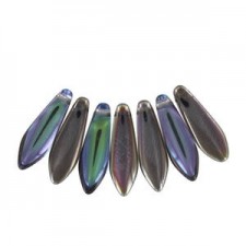 Czech Glass Daggers Perlen 5x16mm Crystal graphite rainbow